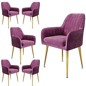 GEIRONV Dining stoelen Set van 6, 40 × 40 × 76 cm Fluwelen met metalen poten make-upstoel for woonkamer slaapkamer keuken stoelen Eetstoelen (Color : Purple)