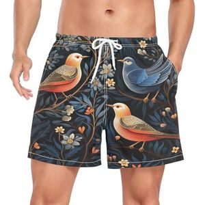 Niigeu Cartoon Art Flower Bird zwembroek voor heren, sneldrogend, met zakken, Leuke mode, XL