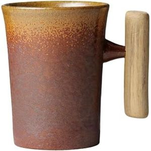 BLacOh Mokken keramische vintage kantoor thee water beker creatieve retro aardewerk koffie melk mokken met houten handvat drinkgerei koffiemokken (maat: zoals getoond, kleur: 3-2)