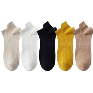 Katoenen sokken for heren, lente en zomer, bootsokken in effen kleur, ademende sportsokken (5 paar)(Color:Multi-color6)