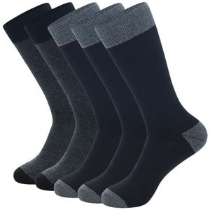 YIJIANUO 5 Pairs Grote Maat Mode Business Mannen Jurk Sokken Streep Zwart Grijs Pure Mannen Katoenen Sokken Maat EU41-48, 5 paar-NH002, EU41-48