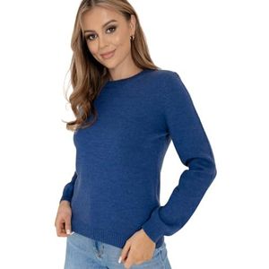 KNITTONS 100% Merinowollen Trui Met ronde hals Voor Dames (Navy Melange, X-Small)