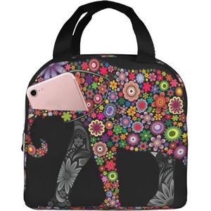 Vrolijke lunchbox met olifantenprint voor dames en heren, herbruikbare lunchtas geïsoleerd, voor werk, reizen, picknick