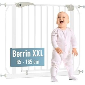 ib style Deurhekje Berrin XXL 85-185, extra brede doorgang, traphekje voor baby's, kindertraphek, zonder boren, 130-140 cm, wit