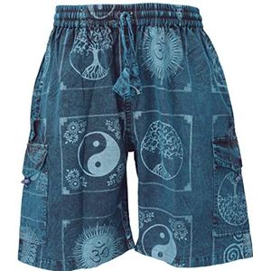 GURU SHOP Ethno Yogabroek, stonewash shorts van Nepal, heren, katoen, alternatieve kleding, blauw, 44