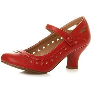 Ajvani Dames Dames Lage Mid Heel Mary Jane Strap Werk Klassieke Vintage Uitgesneden Hart Hof Schoenen Pompen Maat, Rood Mat, 38 EU