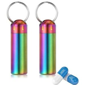 Pill dispenser Pill Holder Keychain, Stainless Steel Pill Case, Outdoor Emergency Pill Box, 2 Pack Pill Organizer For Daily Camping (Size : Rainbow)