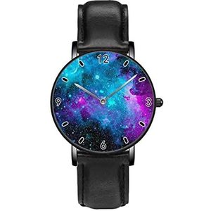 Blauw Paars Galaxy Nevel Universum Klassieke Patroon Horloges Persoonlijkheid Business Casual Horloges Mannen Vrouwen Quartz Analoge Horloges, Zwart