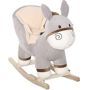 HOMCOM hobbelpaard voor kinderen baby schommeldier ezel met ezel-geluid speelgoed handgrepen voor 18-36 maanden pluche grijs 61 x 34 x 58 cm