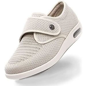 Dames Wandelschoenen Met Brede Breedte En Verstelbare Sluitingen, Luchtkussen Oedeem Diabetische Orthopedische Schoenen Ademende Sneakers Van Mesh(Size:38,Color:Beige)