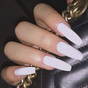 Coffin False Nails Long Fake Nails Natural Pure Color Ballerina Acrylic Stick on Nails Glossy Artificial Full Cover Press on Nails 24Pcs for Women and Girls