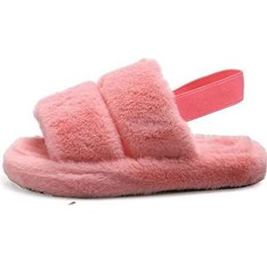 Dames Zomer Slippers Harige winter slippers dia's for vrouwen faux sliders indoor thuis schoenen riem schoenen vrouwelijke casual comfor winter schoenen Sloffen (Color : Pink, Size : 36-37)