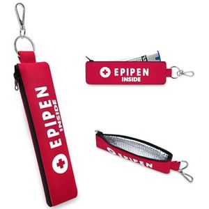 ICIMBI 1 Pack EpiPen draagtas, rode Epipen houder tas met karabijnhaak - voor 1 EpiPen astma allergie medicatie, sport buitenshuis reizen Epipen Case voor wandelen of hardlopen, Rood, Waterdichte
