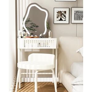 Kaptafel, Kaptafel Met Lades, Make-up Kaptafel Met Spiegel En Kruk, Helderheid Verstelbaar, Modern Metaal(Noir,100cm)