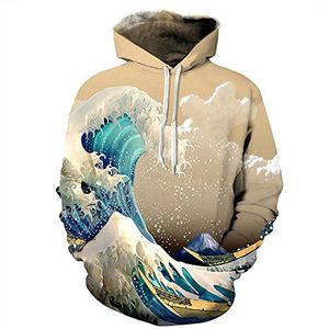 YOUOUSI Wave patroon digitale print, gezonde hoodie, pullover, hoodie, hoodie met grote zakken