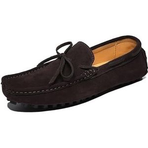 Loafers for heren Vierkante neus Suede Vamp Rijden Bootschoenen Comfortabele platte hak Antislip Klassiek Feest Instapper (Color : Brown, Size : 41 EU)