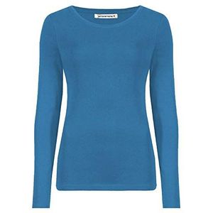 Hamishkne dames lange mouwen ronde hals effen casual basic stretchy getailleerd dames t-shirt top, Blauwgroen, 38/40 NL