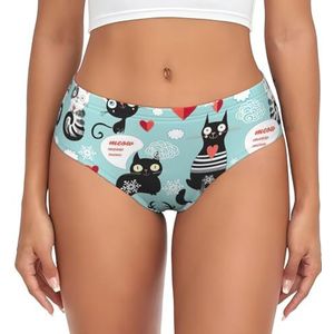 ASFgda Dames ademend zwart-wit katten print ondergoed, stretch perfect ondergoed, super zacht comfortabel, verkrijgbaar in grote maten, Zwart, XS