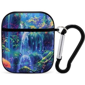 Blacklight Fantasy Bos Waterval Natuur Plant Leuke Case voor AirPods 2&1 Schokbestendige Beschermende Hoofdtelefoon Gevallen Cover Met Sleutelhanger voor Mannen Vrouwen