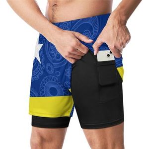 Curacao Paisley Vlag Grappige Zwembroek met Compressie Liner & Pocket Voor Mannen Board Zwemmen Sport Shorts