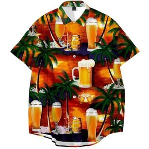 Ffnkrnfi Heren Hawaiiaans shirt zomer bedrukt casual Hawaiiaanse boom korte mouw streetwear strand knop ademend casual, C, L