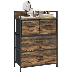 HOMCOM Commode, dressoir met 4 opvouwbare stoffen laden, rek en handgreep, opbergkast met industrieel design, stalen frame voor woonkamer, slaapkamer, rustiek bruin