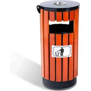 Openbare vuilnisbak met één vat, duurzame stalen vuilnisbak met houten paneel, afvalbak for buiten, 90 liter grote capaciteit, for terras, buiten, toeristische attracties (Color : Orange)