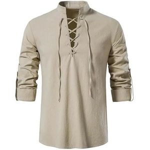 Linen Shirts Men Men'S Casual Blouse Cotton Linen Shirt Long Sleeve Tee Shirt Spring Autumn Vintage Yoga Shirts-Khaki-Us S
