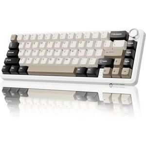 MAMBASNAKE X ATTACK SHARK X66 65% Draadloos Mechanisch Toetsenbord met Knop, 66 Toetsen Hot Swap RGB Gaming Toetsenbord 60 Procent, BT/2.4G/USB-C, Lineaire Schakelaar, PBT Toetskappen - White Cheese