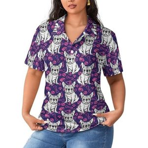 Schattig huis honden patroon dames korte mouw poloshirts casual kraag T-shirts golfshirts sport blouses tops M