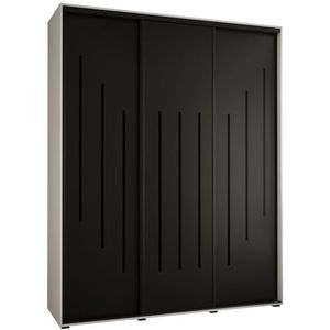 MEBLE KRYSPOL Davos 1 200 slaapkamerKledingkast met drie schuifdeuren - Moderne kledingkast, kledingroede en planken - 235,2x200x60 cm - wit zwart zwart