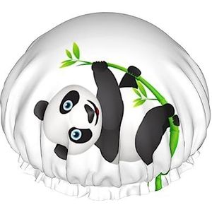 Leuke Panda Climb Bamboe Douche Cap Dubbele Lagen Waterdichte Bad Douche Hoed Herbruikbare Elastische Haar Cap Voor Vrouwen Dames Mannen