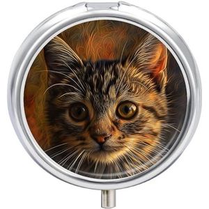 Bruin Tabby Kat Pillendoosje Mini Pillendoosje Pocket Pil Case voor Mannen Reizen Pillendoos Leuke Pil Organizer 3 Compartiment Geneeskunde Pil Organizer Pil Container Pillenhouder