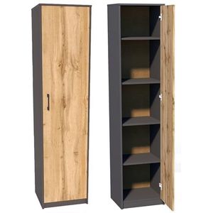 Rek met 5 niveaus in matte afwerking, archiefkast met 4 planken en 1 deur, staand rek 39 cm breed met hoogwaardige polymeerhandgrepen, ideaal voor slaapkamer, woonkamer, hal, kantoor, grafiet eiken