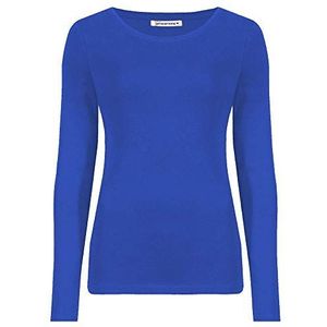 Hamishkne dames lange mouwen ronde hals effen casual basic stretchy getailleerd dames t-shirt top, Royal Blauw, 34/36 NL