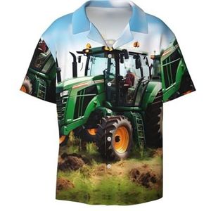 OdDdot Bedrijf Boerderij Tractor Print Heren Jurk Shirts Atletische Slim Fit Korte Mouw Casual Business Button Down Shirt, Zwart, XXL