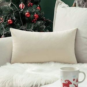 MIULEE Fluweelzachte decoratieve luxueuze vierkante kussensloop voor woonkamer, bank, slaapkamer, met onzichtbare rits, 30 x 50 cm, 1 stuk, crèmewit (Cream White)