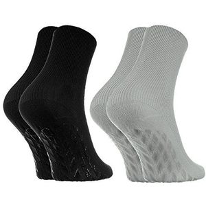 Rainbow Socks - Man Vrouw Diabetes Sokken Anti-Slip Katoen Zonder Elastiek - 2 Paar - Zwart Grijs - Maat EU 36-38