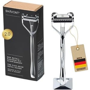 SHAVENT Original 2.0 Scheerapparaat met oscillerende kop, nat scheerapparaat voor heren, metalen scheerapparaat voor het hele lichaam, voordelige messen, plasticvrij en duurzaam, Made in DE (2.0
