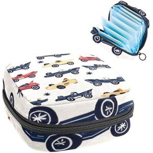 Opbergtas voor maandverband, Doodle Race Cars Naadloos Patroon Draagbare Menstruatie Pad Bag, Panty Liners Tampons Sanitaire Pads Opberghouder voor Vrouwen School Kantoor