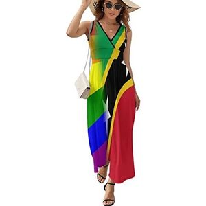 LGBT Pride And Saint Kitts en Nevis vlag dames lange jurk mouwloze maxi-jurk zonnejurk strand feestjurken avondjurken M