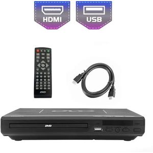 KCR Speler voor tv, dvd/cd/mp3/speler met USB-poort, HDMI- en AV-uitgang (inclusief HDMI- en AV-kabel), afstandsbediening