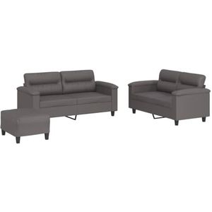 vidaXL 3-delige Loungeset met kussens kunstleer grijs, fauteuil, 3-zitsbank, sofa, 2-zitsbank, bank, 2 zitsbank, zitbank, fauteuil stoel, 2 zits bank