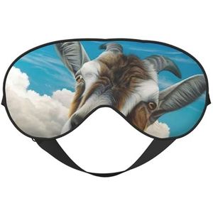 WSHFFILO Blauw Geit Print Gedrukt Dubbelzijdig Zacht Verduisterend Oogmasker Slaap Aid Oogmasker Reizen Oogmasker