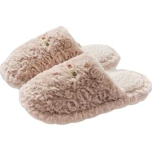 XMAIYIF Winter cotton slippers Autumn And Winter Indoor Home Household Non-slip Soft Bottom Warm Plush Cotton Slippers-beige-38-39 (suitable For 37-38 Pin)