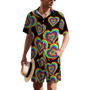 Tie-Dye Hart Hawaïaans pak voor heren, set van 2 stuks, strandoutfit, shirt en korte broek, bijpassende set