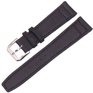 CBLDF 20mm 21mm 22mm Nylon + Lederen Horlogebanden Mannen Vrouwen Groen Zwart Hoge Kwaliteit Horloge Band Band Met Zilveren Pin Gesp (Color : Black, Size : 20mm)