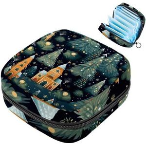 MUOOUM Maandverband Opbergtas, Vrolijk Kerstpatroon Menstruatiecup Pouch, Draagbare Maandverband Opbergzakken Vrouwelijke Menstruatie Eerste Menstruatie Tas voor Tiener Meisjes Vrouwen Dames