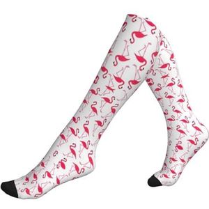KoNsev Roze Flamingo Patroon Compressie Sokken Voor Vrouwen Mannen Ondersteuning Sokken Knie Hoge Verpleegkundigen, Zwangerschap, Hardlopen, Vliegen, 1 zwart, Eén Maat