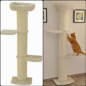 nanook Stella Kattenwandkrabpaal, krabpaal, 186 cm, kattenbed en sisalzuilen, wandmontage, beige